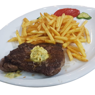 Fillet with herb butter and french fries